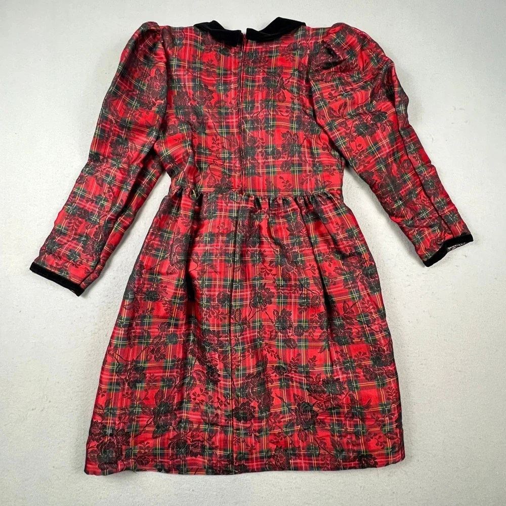 Polly Flinders Plaid Dress Girls 14 Red Velvet Lace Holiday Christmas Vintage